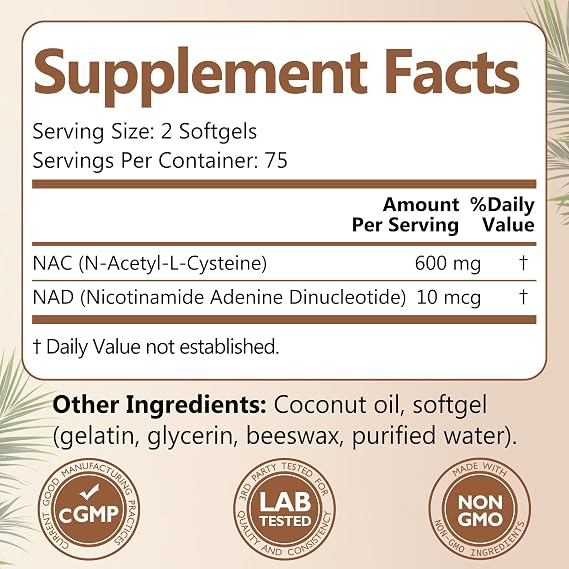 NAC Supplement 600mg with NAD+ 150 Softgels, Glutathione