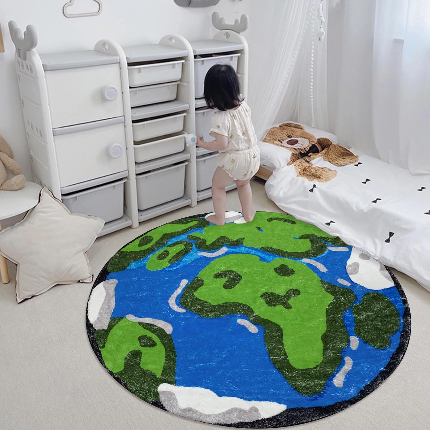 Amazon.com: TEALP World Map Round Rug 4 Ft Educational Classroom Rugs ...
