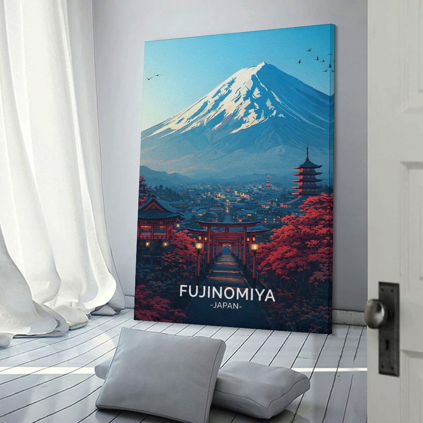 Junmoney Frame-Style-3 Canvas Art Print Fujinomiya Japan Landscape, 20X30inch(50X75cm), For Office, Study Or Home Workspace, Home Office Artwork With Decorative Appeal