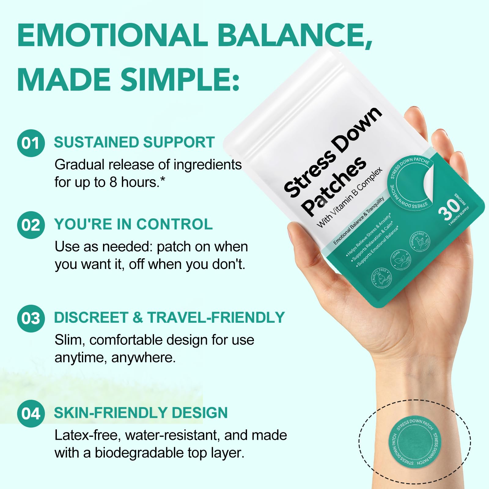 Stress Down Patches | 2 X 30 Patches Support Du Stress Et De L'Anxiété | Formule Botanique À Base De Plantes, Autocollants Calmants D'Humeur, Patch De Soulagement De L'Anxiété Pour Hommes Et Femmes