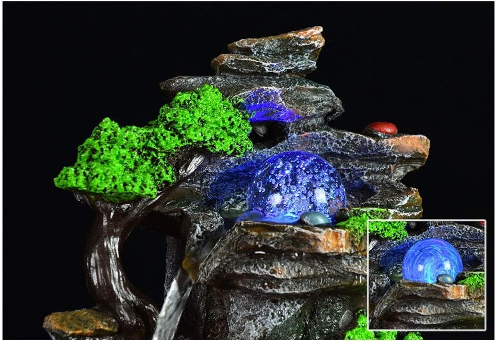 Tabletop Fountain Indoor Fountain Flowing Water Fountain Waterfall Rockery Feng Shui Wheel Greenery Desktop Fountains Decoration Gifts Desktop Fountain (Color : Without Fog) (Without