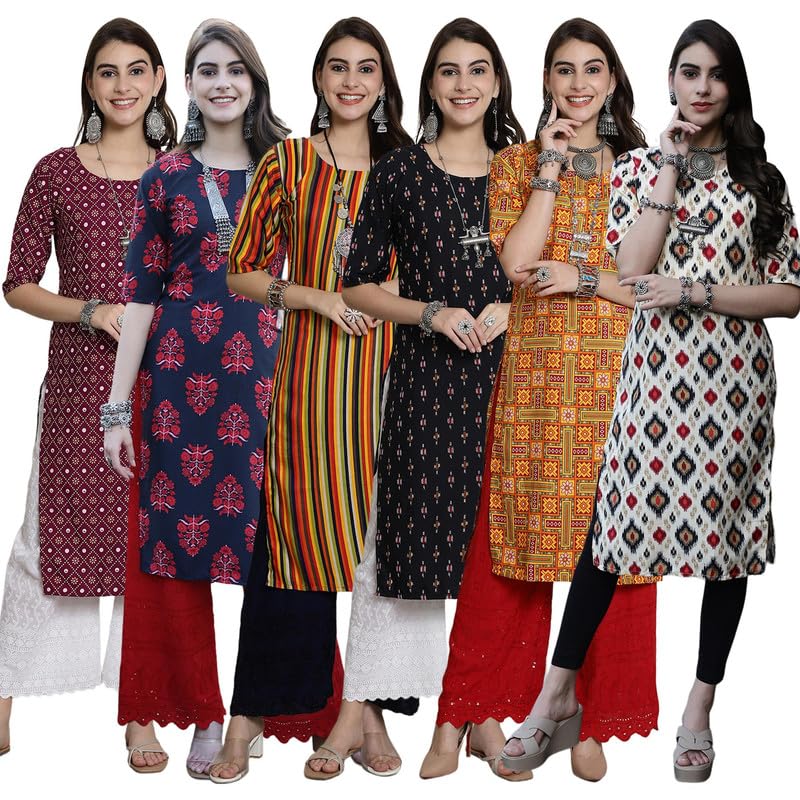 Tee Projekt Crepe Digital Printed Kurti For Women's Ll Effortless Elegance Kurti (Pack Of 6)