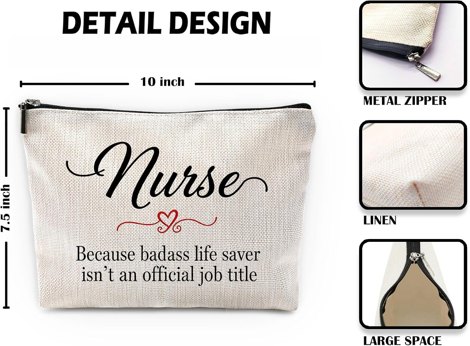 Sufamb Funny Nurse Makeup Bag, Nurse Appreciation Gifts Cosmetic Bags, Nursing Week Gifts for Women Nurses Female Portable Small Toiletry Bag Zipper Makeup Pouch image 4
