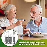 Vista 5 de Juego de 4 utensilios adaptativos para temblores de manos, Parkinson, artritis, pesado, fácil agarre, asas extra anchas - cuchillo, tenedor