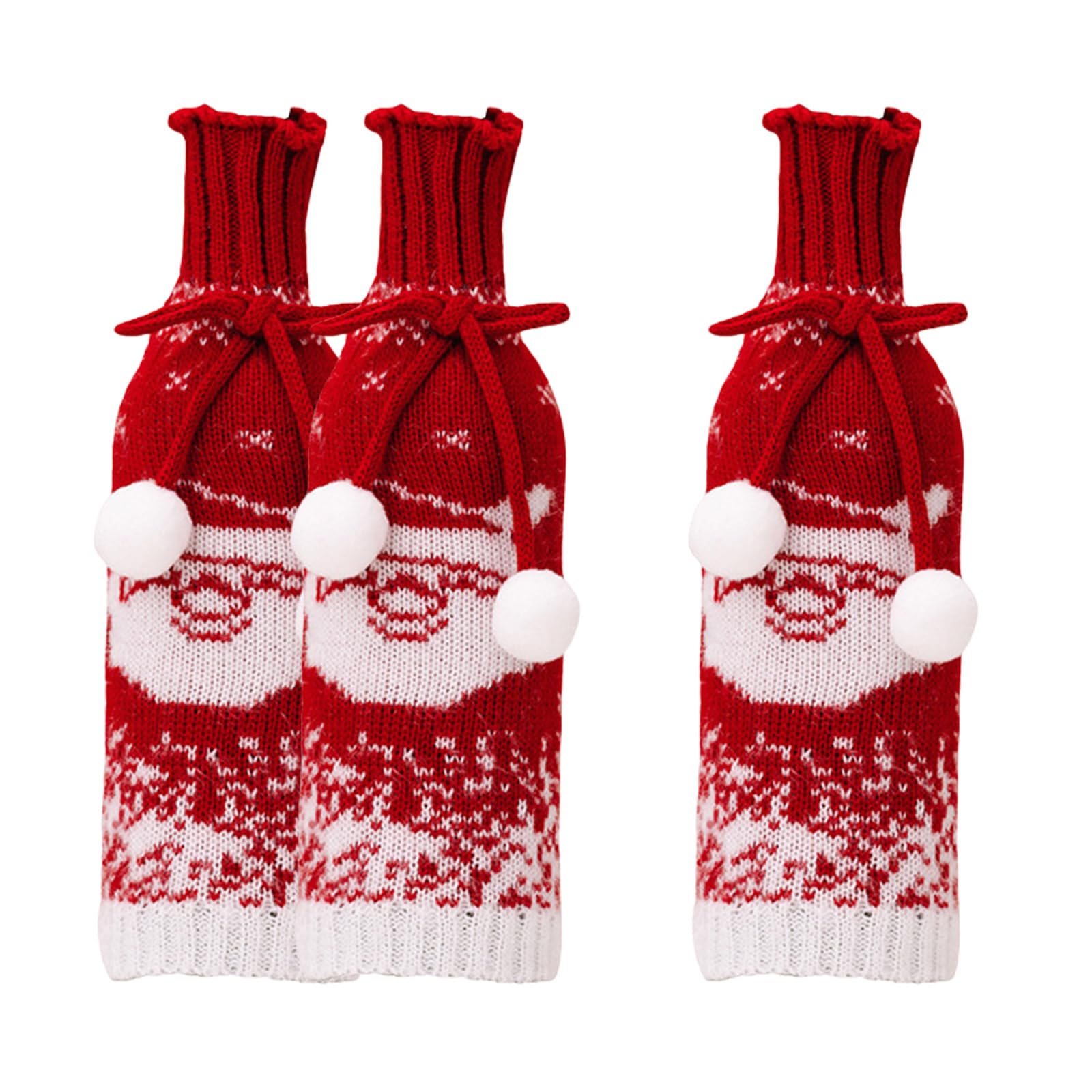 Msioytog Of 3 Festival Knitted Wine Bottle Sleeves with Gradual Color Featuring Santa, Snowmans, and Reindeers Wine Bottle Covers Holiday Decorations
