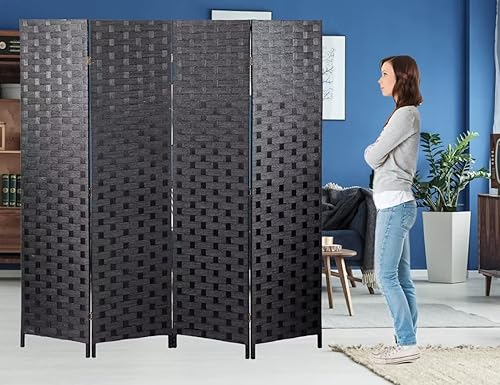Miniatura 7 de Divisores de habitación hechos a mano de malla de madera tejida y divisores con doble cara tejida, divisor de pantalla plegable portátil para