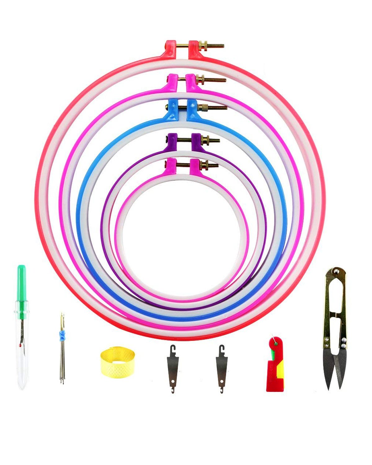 BcPowr 18 PCS Plastic Embroidery Hoop Ring Cross Stitch Hoop，5 Different Sizes Embroidery Circle，DIY Art Craft