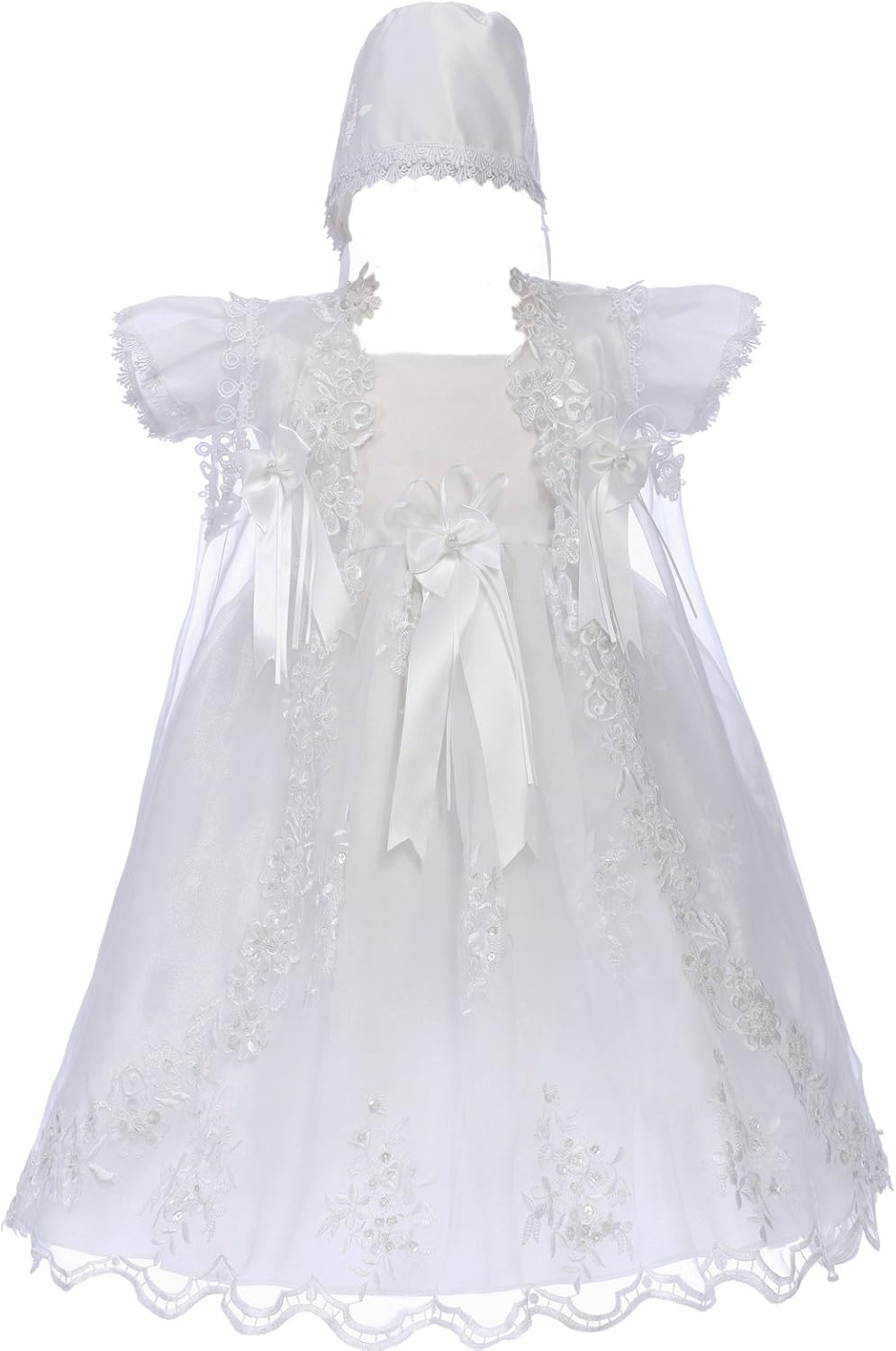Baby Girls Christening Baptism Church White Bonnet Dresses Gown Sz 0, 3,4