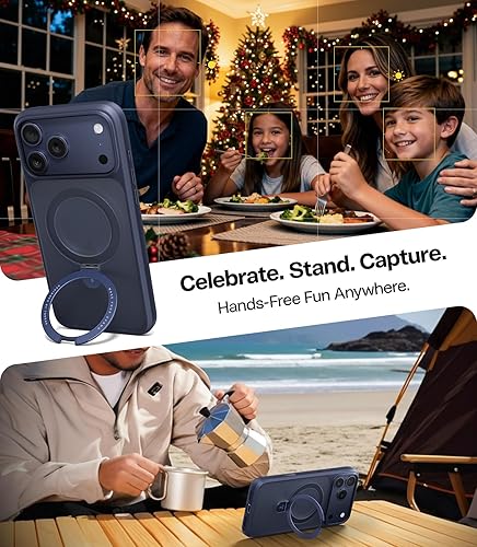 Vista 47 de TORRAS Funda magnética Ostand para iPhone 14 Pro Max [prueba de caídas de grado militar y compatible con MagSafe y soporte integrado] translúcida D