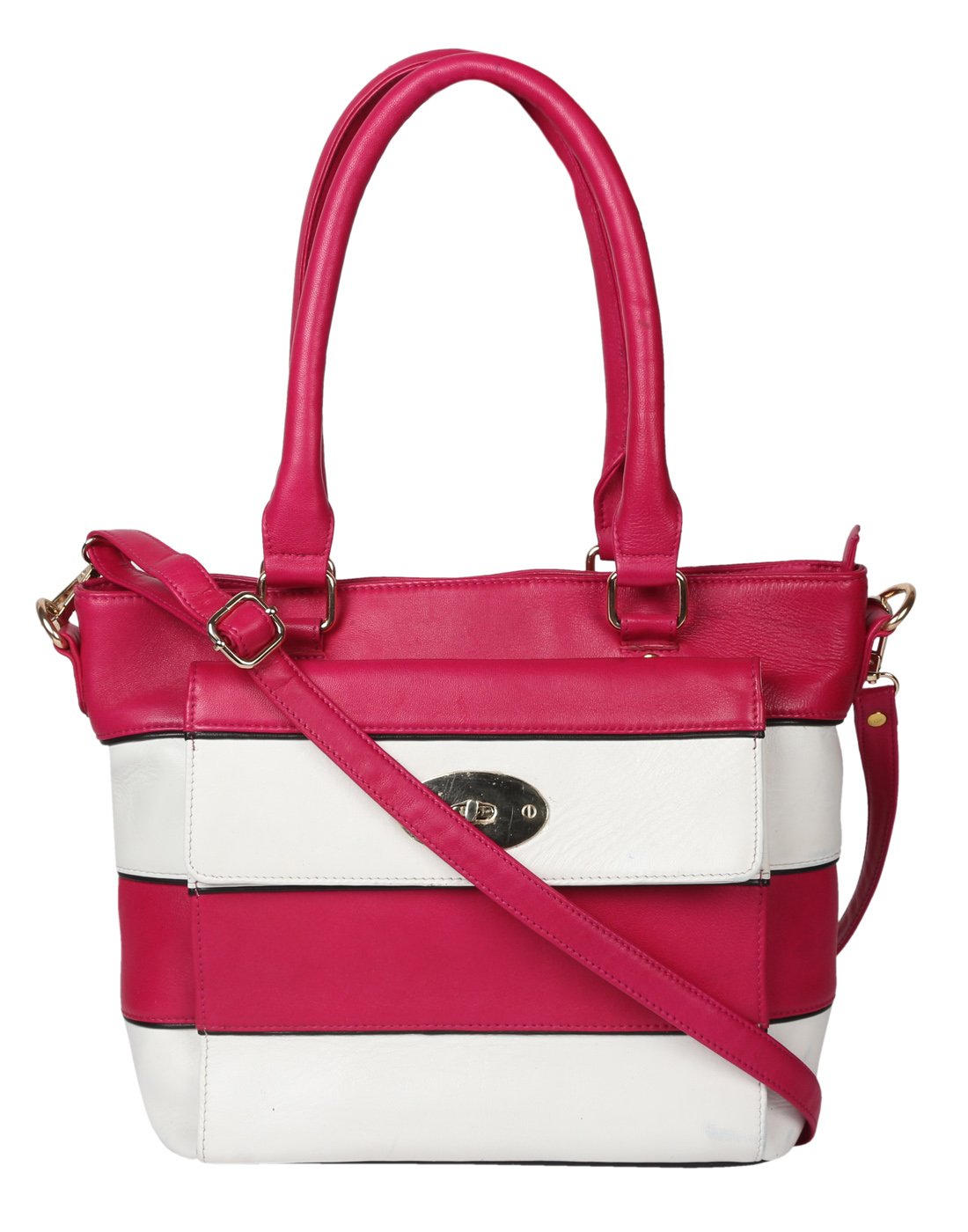 Women's Leather Pink & White Shoulder Bag