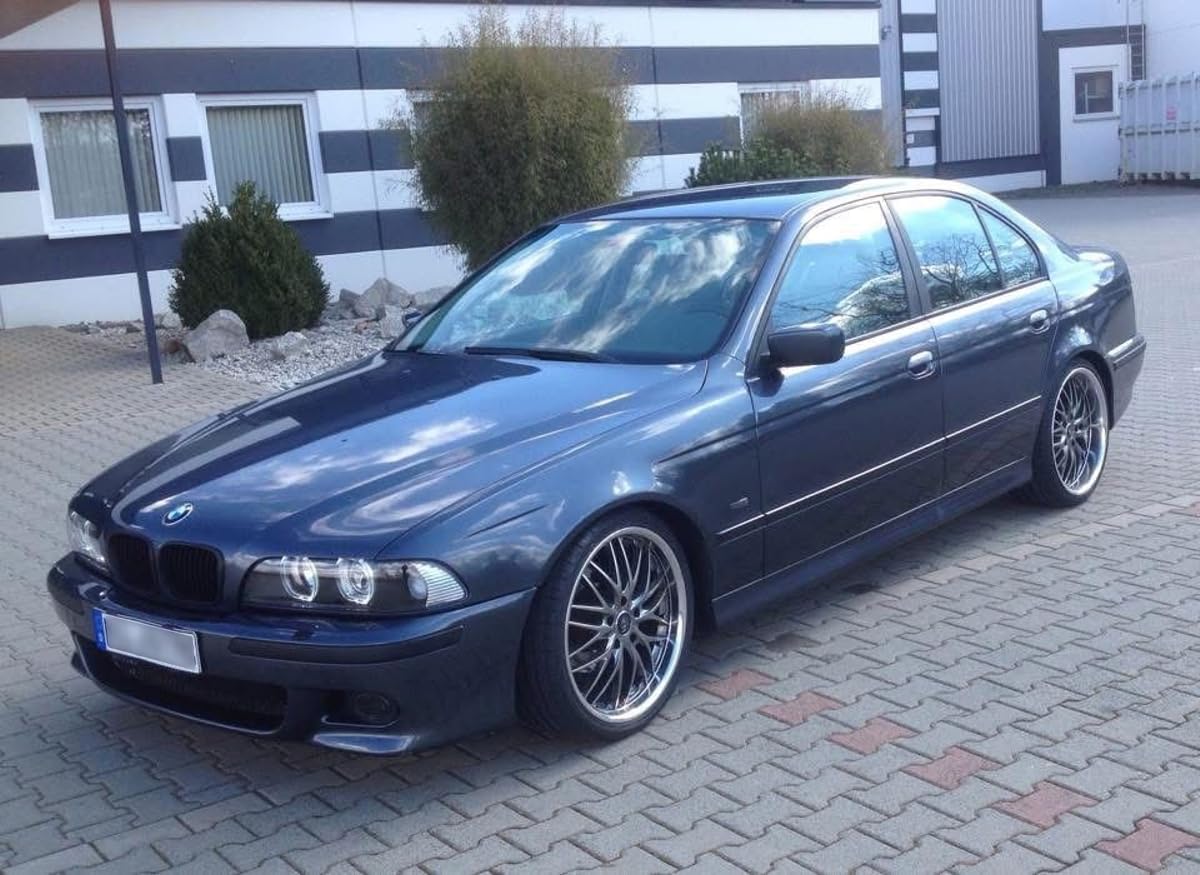 Angel Eyes Scheinwerfer Set Schwarz für 5er BMW E39 (9/1995-8/2000) H7/H7 | LED Ringe, weißesLicht, Halogen, H7, Aftermarket, Tuning, inkl. Motoren elektrische LWR, Blinker Weiß,