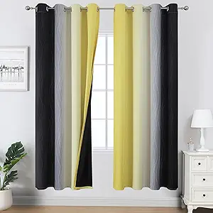Estelar Textiler Black and Yellow Blackout Curtains for Living Room, Full Room Darkening Grommet Ombre Curtains for Bedroom, Thermal Insulated Light Blocking Gradient Drapes, 52Wx72L, 2 Panels