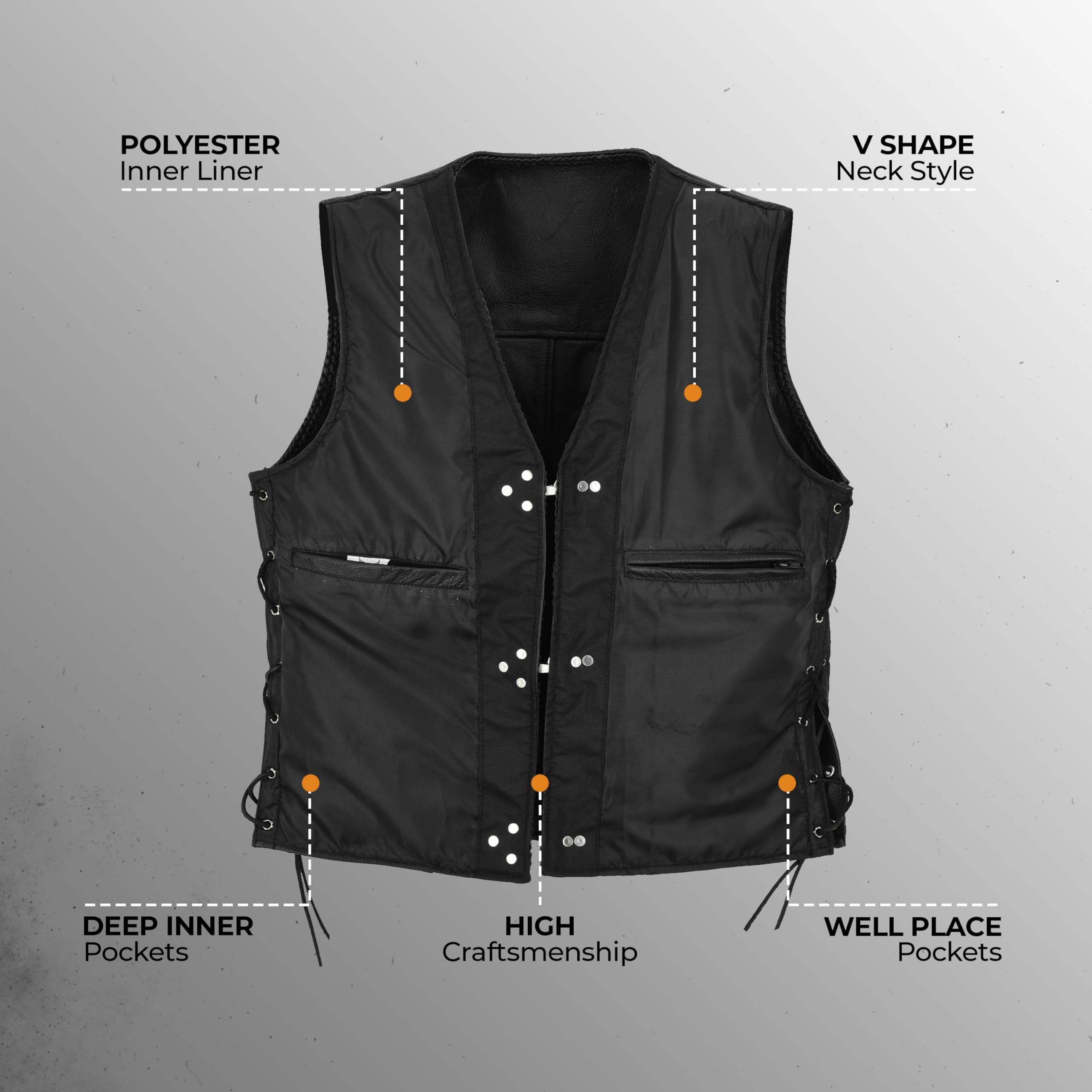 Leatherick Chaleco de motorista de cuero estilo anzuelo de cuero genuino para hombre