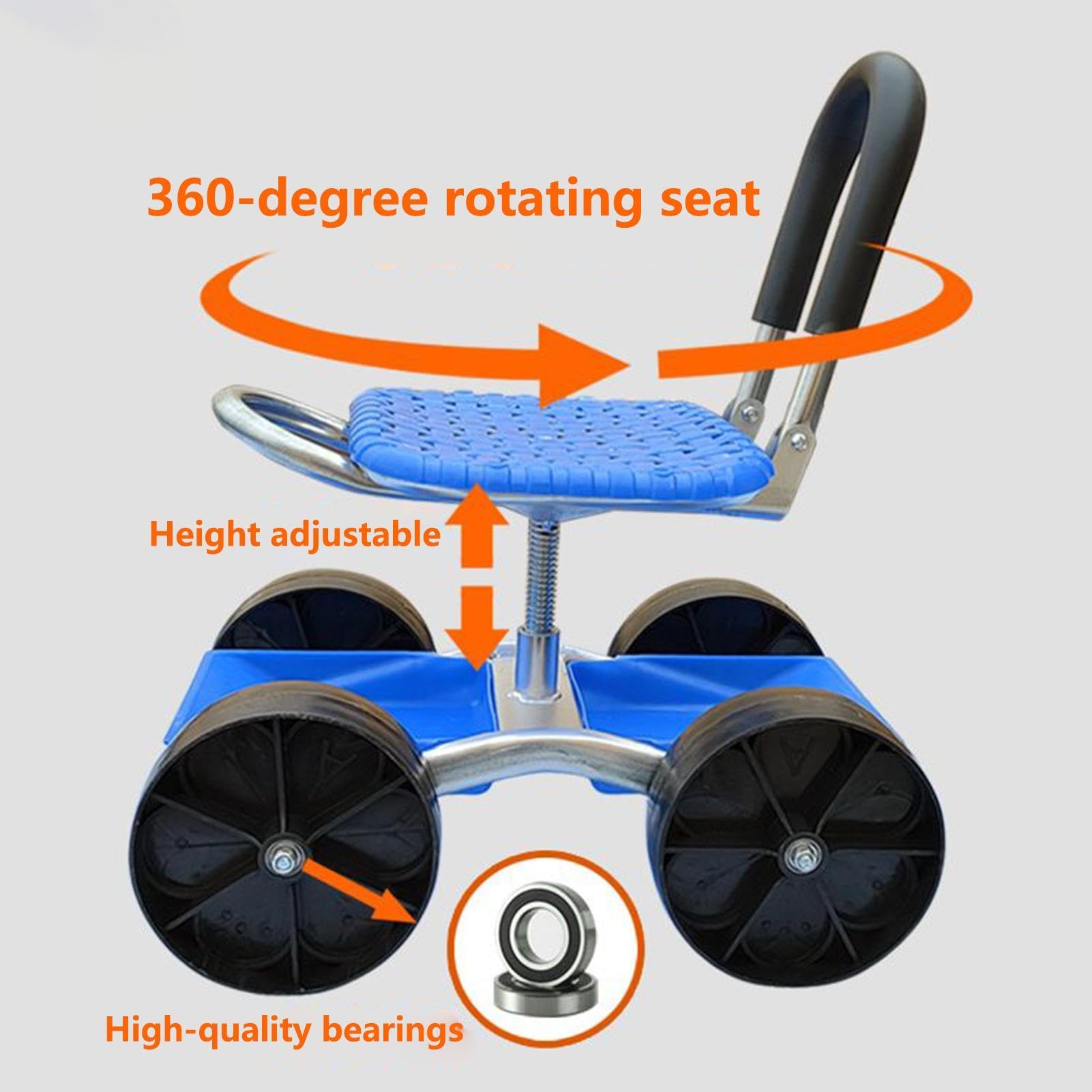de jardín con asiento Silla giratoria 360 grados con ruedas | Taburete rodante para jardinería para exteriores jardín patio césped granja plantar desherbar personas mayores hombres