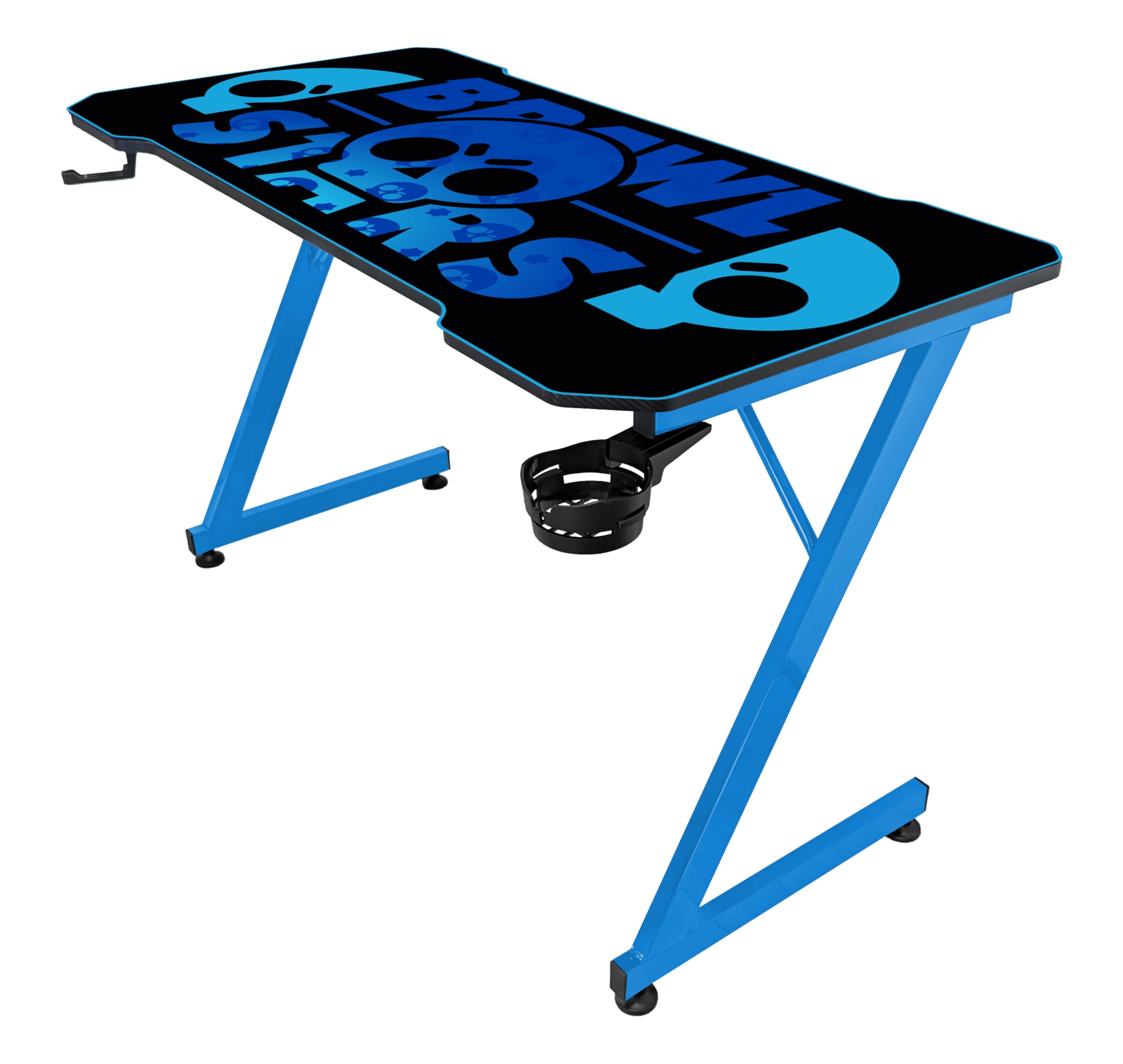 Subsonic - Escritorio Gaming Ergonómico con Alfombrilla XXL para Brawl Stars, Acabado Carbono, 120x60 cm, Base Azul, con Portavasos y Portaauriculares
