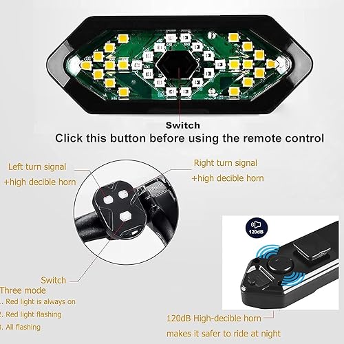 Miniatura 3 de Luz trasera de bicicleta con señales de giro, luz trasera de bicicleta recargable con control remoto, luz trasera LED brillante de advertencia