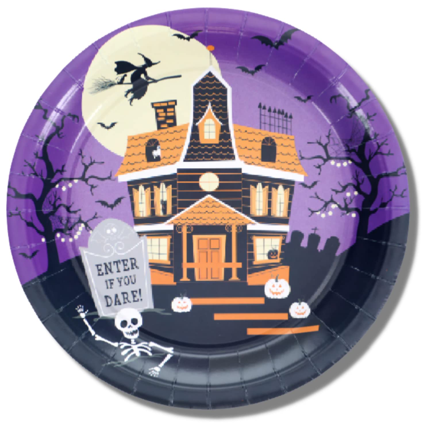 Assiettes & Serviettes En Papier Halloween Maisons Hantées (lot De 48) - Vaisselle Jetable Violette Pour Fête Effrayante