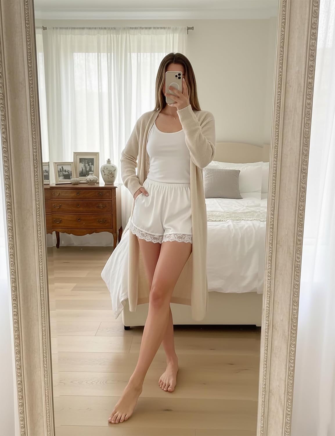 Micoson Womens Satin Lace Shorts Y2k Lounge Pajama Shorts with Pockets Low Rise Comfy Casual Micro Mini Bottoms - Image 2