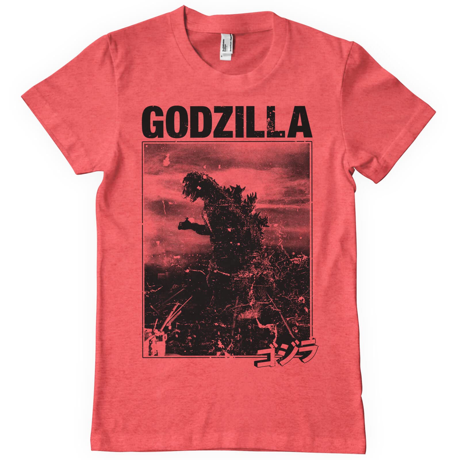 Godzilla Officially Licensed Vintage Mens T-Shirt (Red-Heather), X-Large