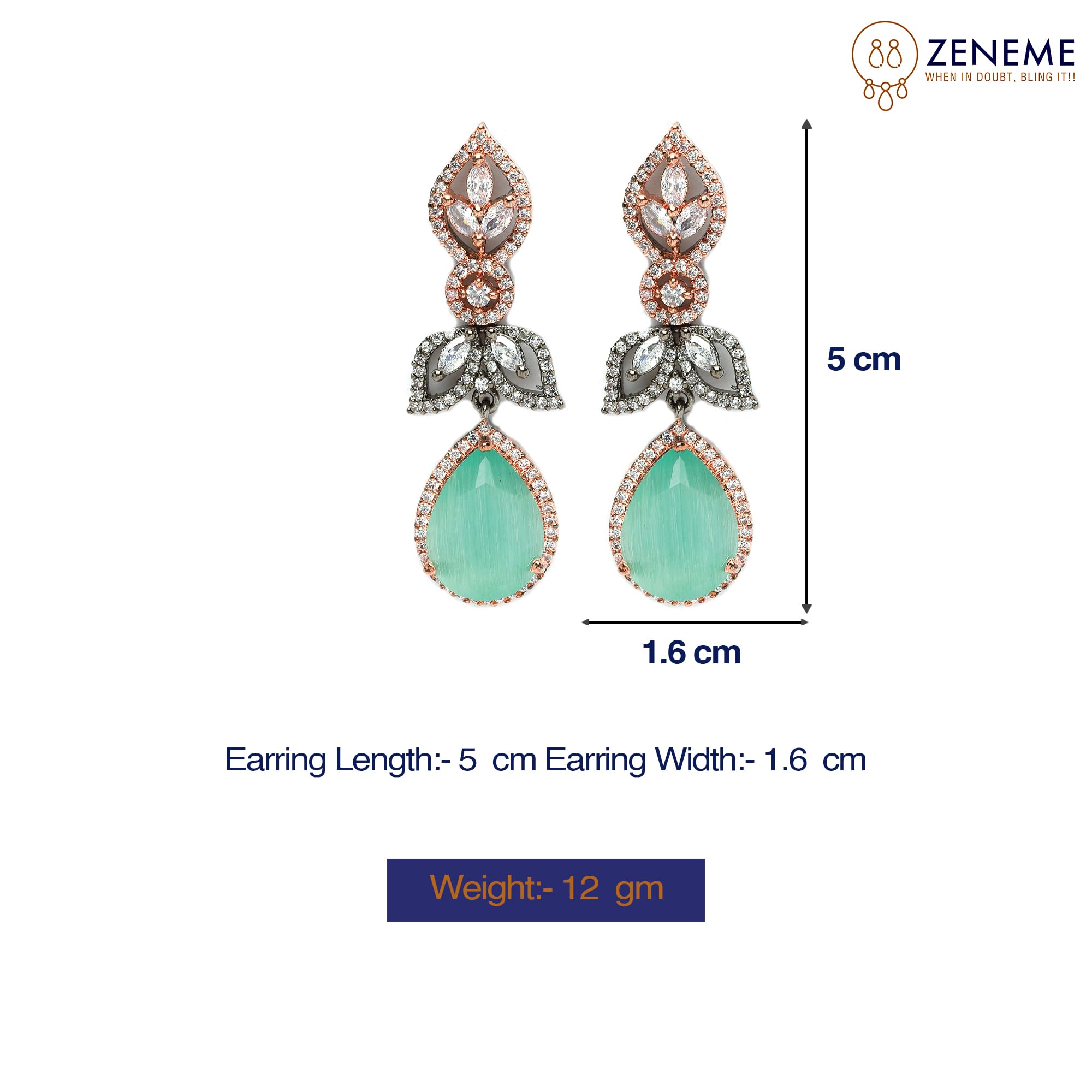 Rhodium-Plated American Diamond Drop Earrings