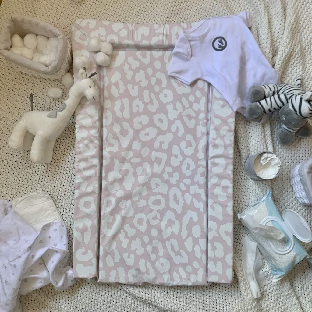 Pink Leopard Print Baby Changing Mat, Waterproof Padded Changing Pad with Easy Wipe Clean Surface