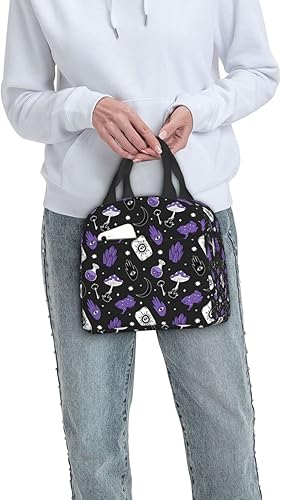 Miniatura 7 de VOOHDDY Bruja de Halloween Magia Brujería Morada Negra Bolsa de almuerzo aislada para hombres y mujeres, contenedor reutilizable impermeable
