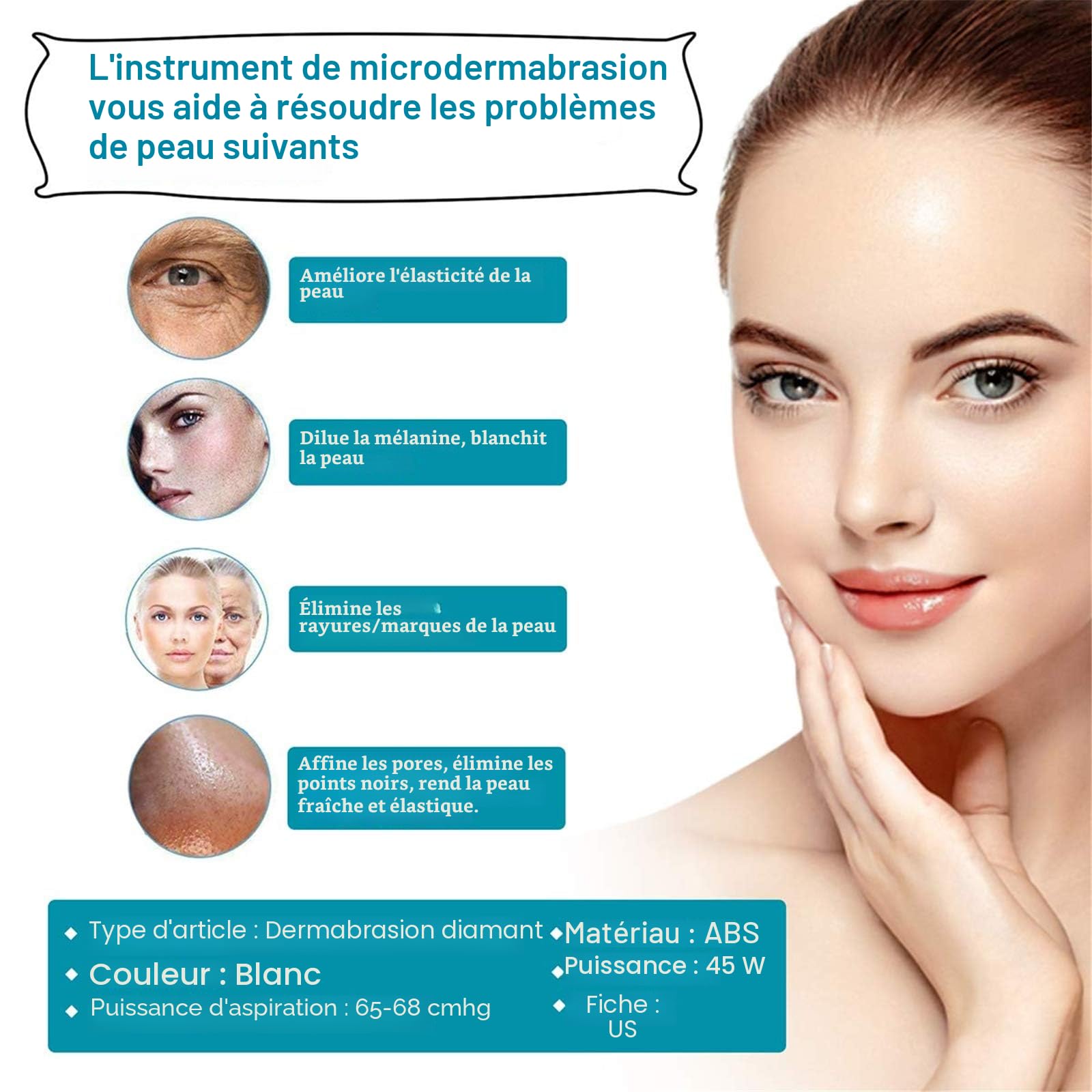 [Version de mise à niveau] 3 en 1 TwoWin Machine de Microdermabrasion Diamant Appareil de Dermabrasion pour soins du visage Pour usage Personnel Domestique Puissance d'aspiration 65-68 cmHg