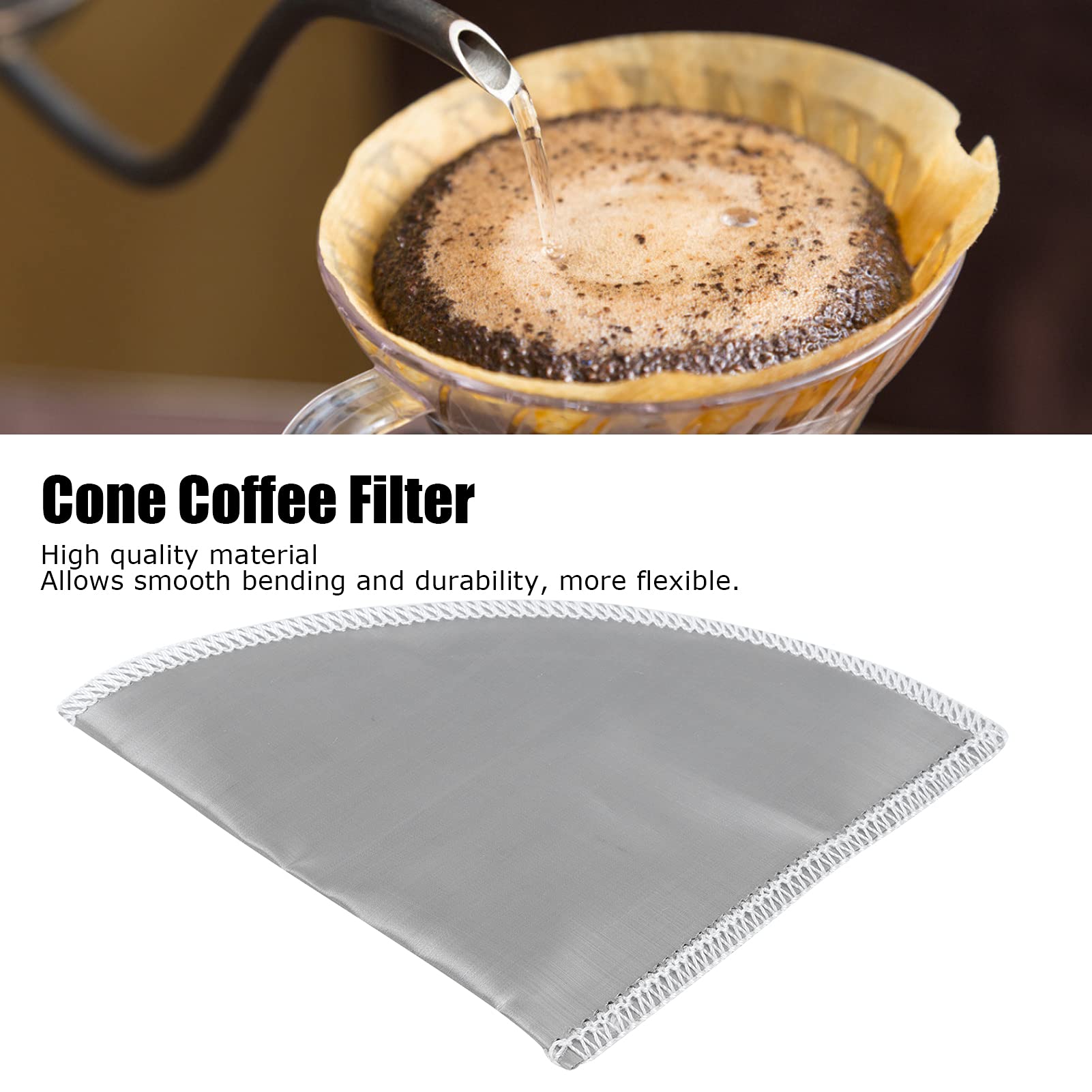 Filtri per Caffè, Filtro per Caffè con Cono in Rete in Acciaio Inossidabile 1 2 Tazze, Filtri per Caffè Riutilizzabili Pieghevoli Adatti per Macchina da Caffè, Residuo di Macchina per Tè Al