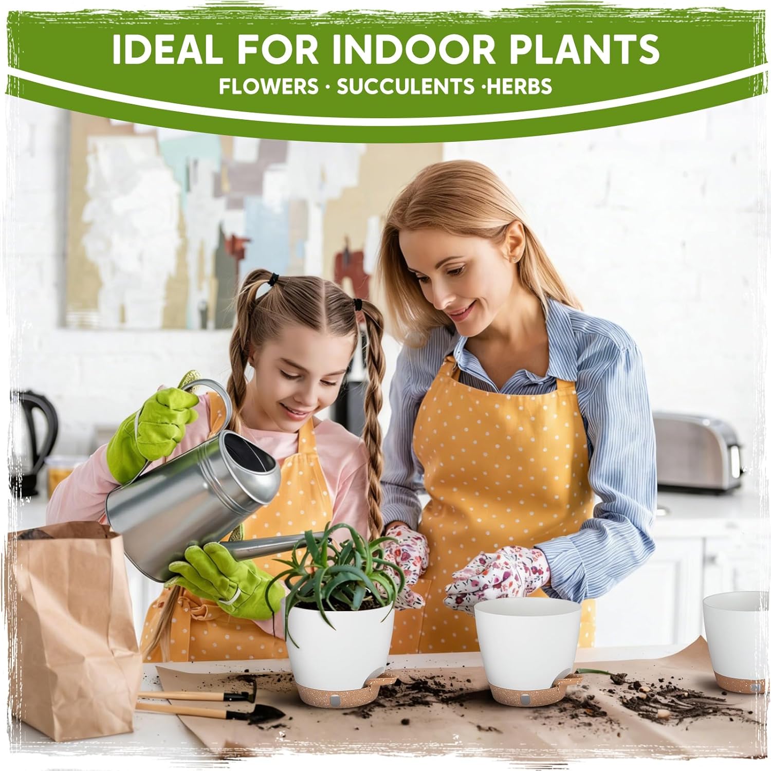 Self-Watering Pots for Indoor Plants with Visible Water Window,5/6/6.5/8/10 Inch Outdoor Flower Pots with Drainage Holes & Reservoir for Patio, Home Decor (White)