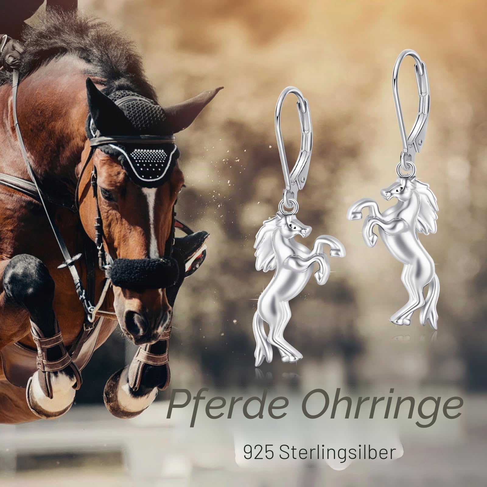 Pferde-Ohrringe für Mädchen, 925er-Sterlingsilber, Pferde-Anhänger-Ohrringe, Tier-Ohrringe, Tier-Pferd-Schmuck, Geschenke für Frauen und Mädchen