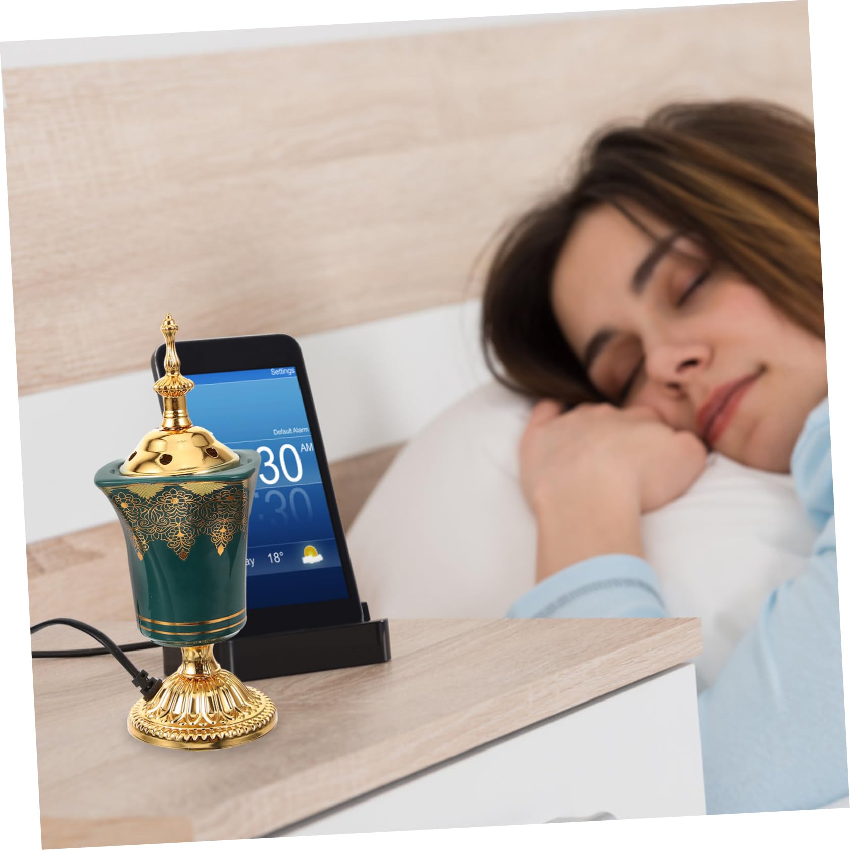 STOBAZA Elektrischer Weihrauch Räuchergefäß aus Keramik mit Eu 220v Stecker Grüner Antiker Arabischer Stil für Aromatherapie und Stilvolle Home Decoration