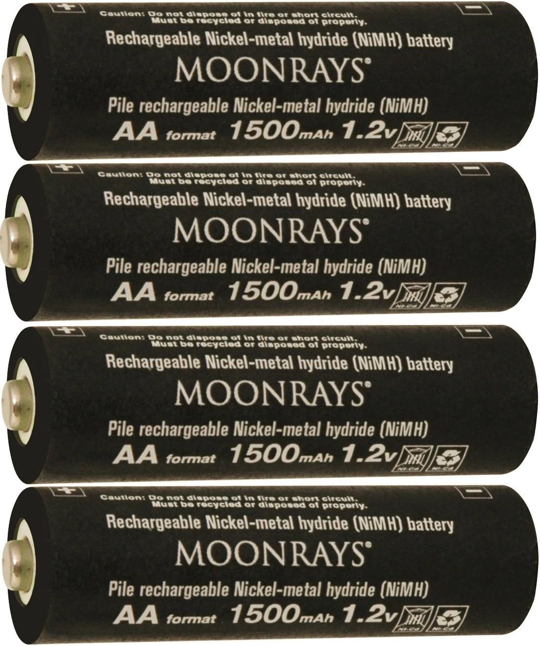 Moonrays 97143 4-Pack 1500mAh AA NiMh Pre-Charged Rechargeable Solar Batteries for Outdoor Solar Lights, Long Lasting, Compatible with Moonrays Solar-Powered Lighting fixtures, 4-Pack
