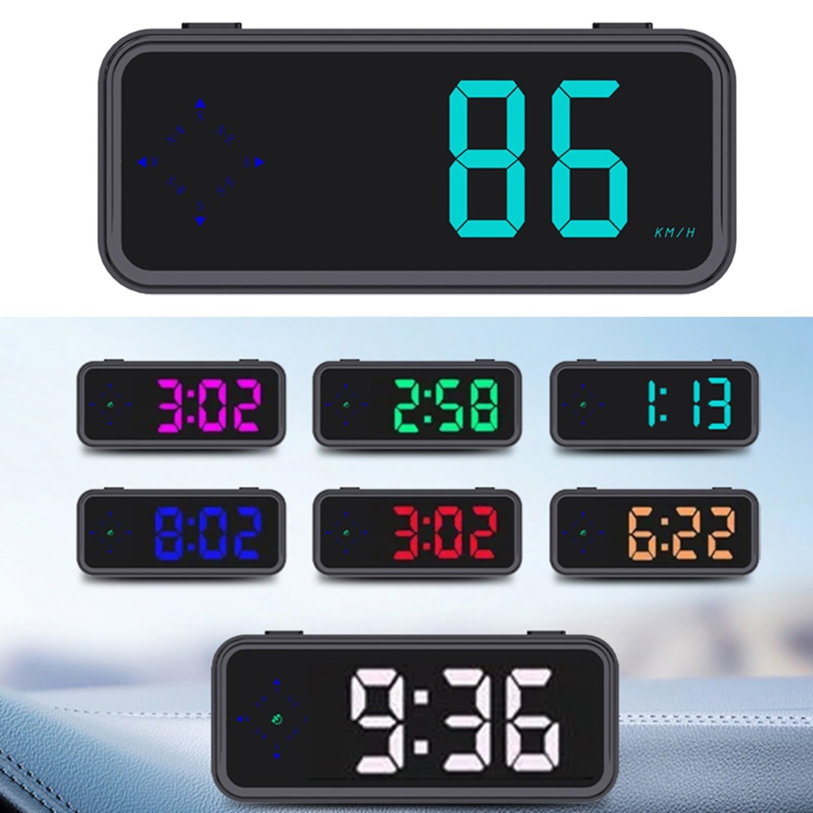 Tachimetro digitale HUD per auto con bussola GPS, visualizzazione della velocità in tempo reale per una guida sicura