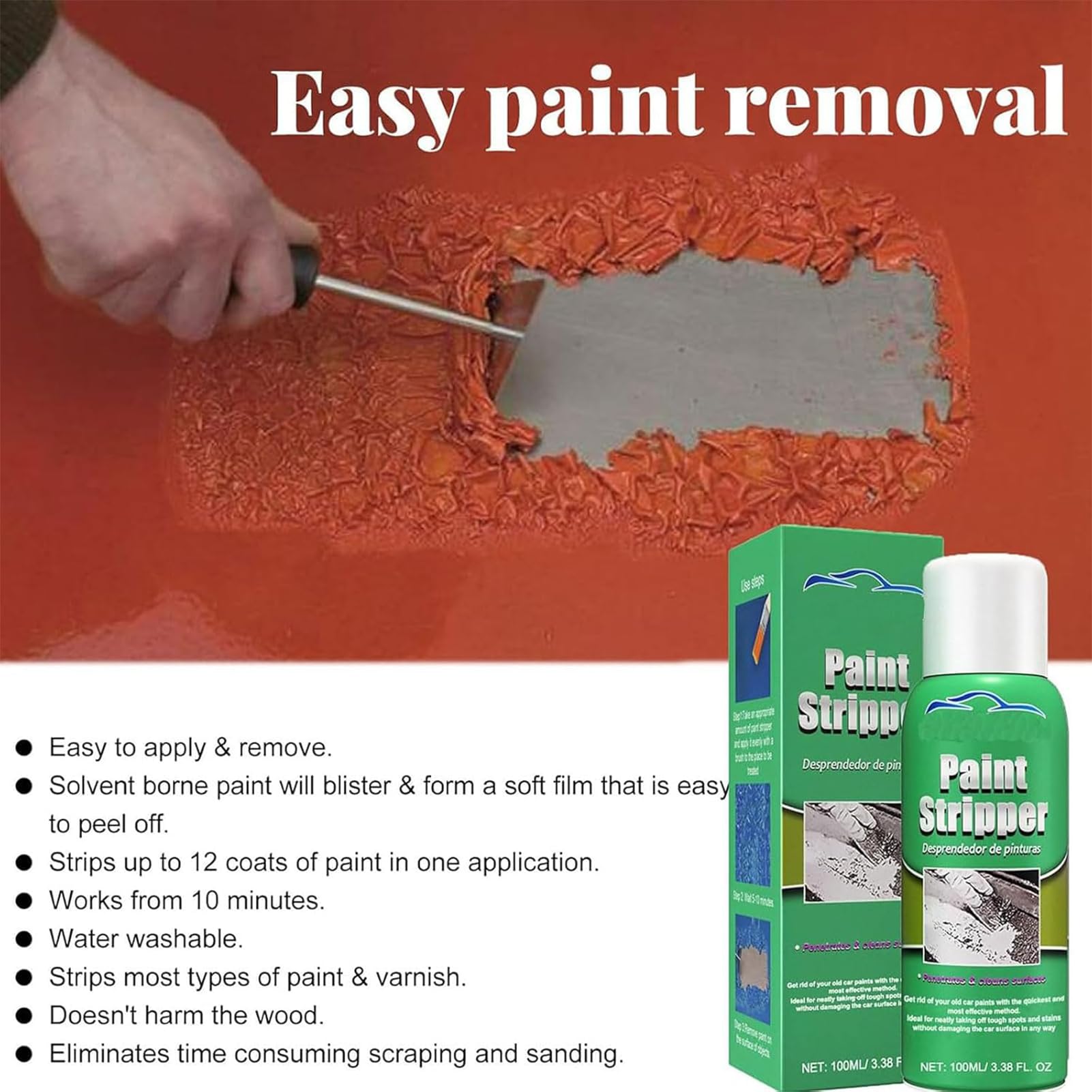 Paint Remover for Concrete, 100ml Paint Stripper Tool, Paints Thinner Remover, Effective Multipurpose Car Cleaning Supplies, Fast Acting Car Dust Removers, for Glass Metal Wood Furniture — view 2