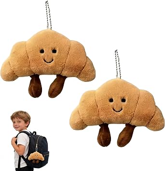 2PCS Croissant Keyring,Croissant Gift Plush Keyring, Croissant Bag Charm Decorations, Soft Plush Keychain for Bag Accessories, Yellow Croissant Plush Keyring, 13cm x 8cm Fluffy Croissant Keychain