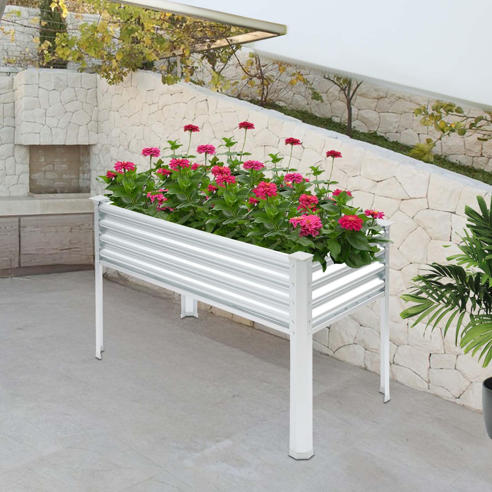 Jardinera de metal 120 x 60 x 80 cm con patas, jardinera para verduras y flores | Bancal de metal, inoxidable y estable, carga de 80 kg. Para balcón, terraza y jardín. Incluye material de montaje y guantes
