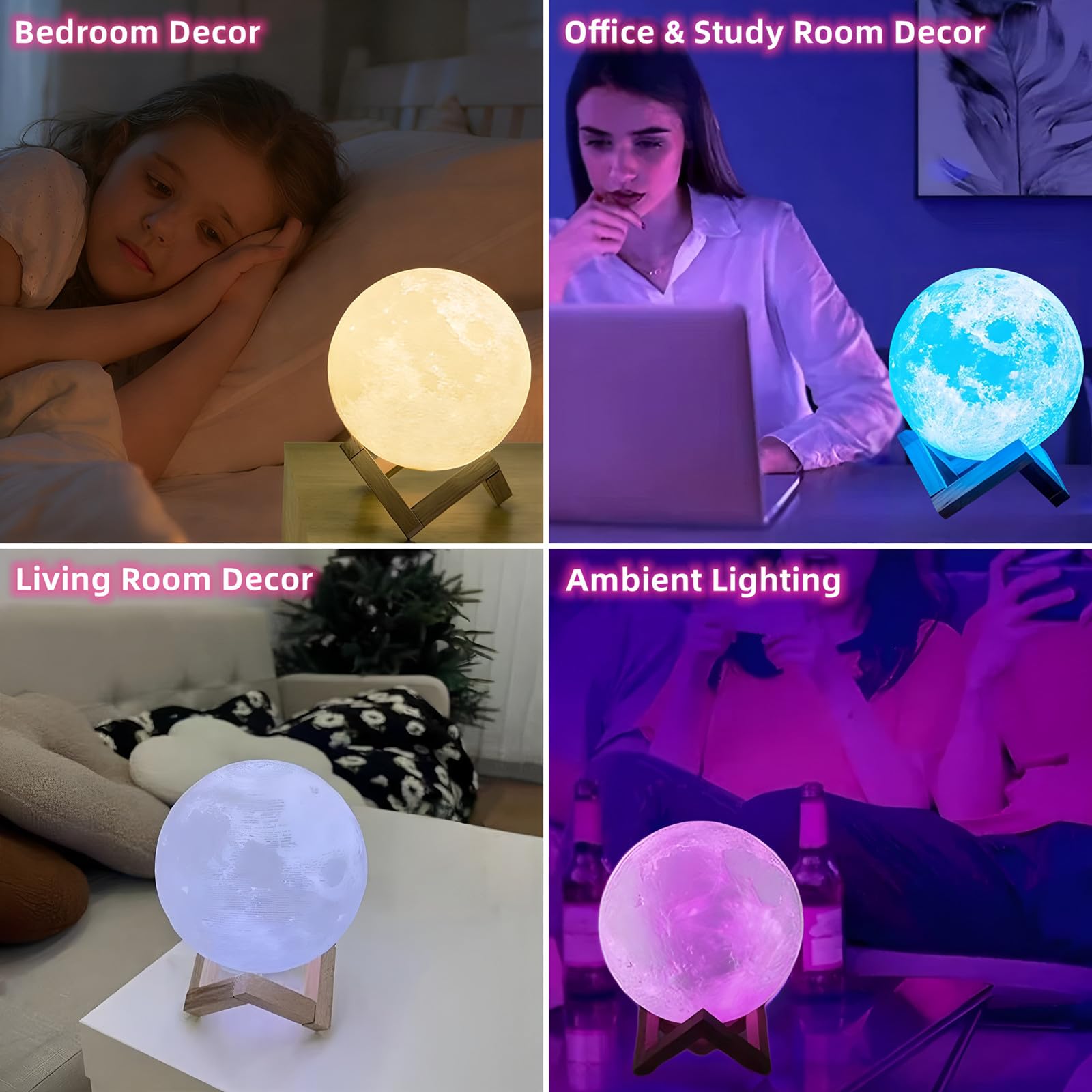 Lampada a forma di luna, 16 colori, luce notturna a LED con supporto, telecomando e controllo touch, lampada a forma di galassia per adolescenti, ragazze e ragazzi, ricaricabile tramite USB, luce