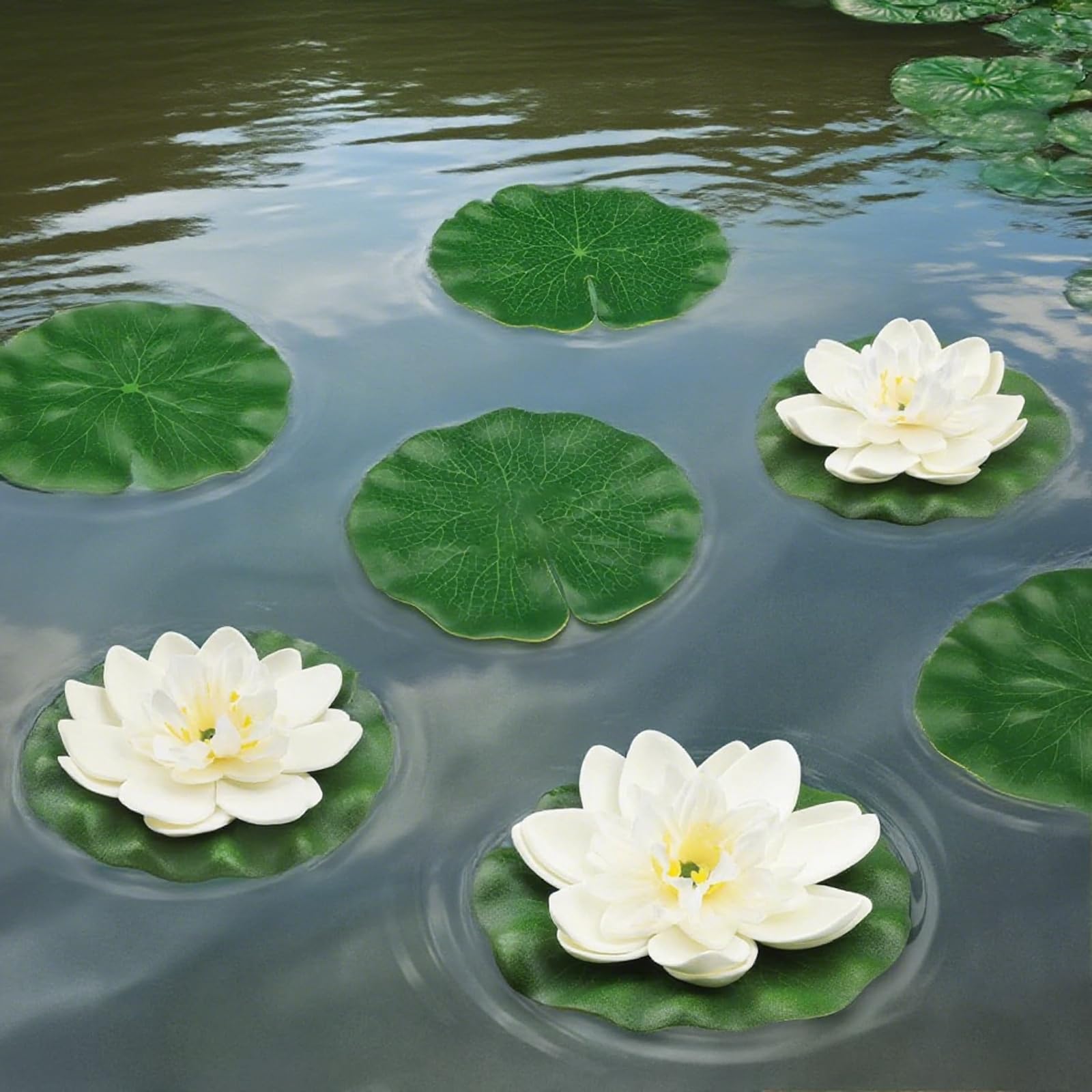 9 Piezas Flores Flotantes, Flores Artificiales Flotantes, Flor de Loto Artificial, Nenúfares Artificiales de Plástico Eva, para Patio Jardín Estanque Escenario