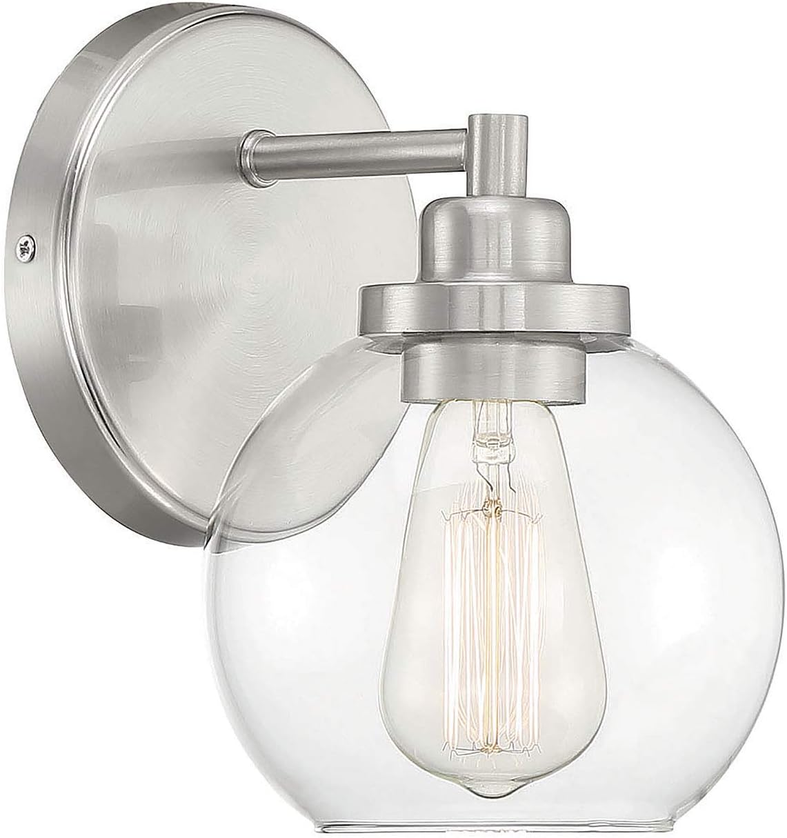 Savoy House 9-4050-1-SN Carson Mid-Century Modern Clear Glass Bathroom Vanity Wall Light, 1-Light 60 Watt, 9" H x 6" W, Satin Nickel