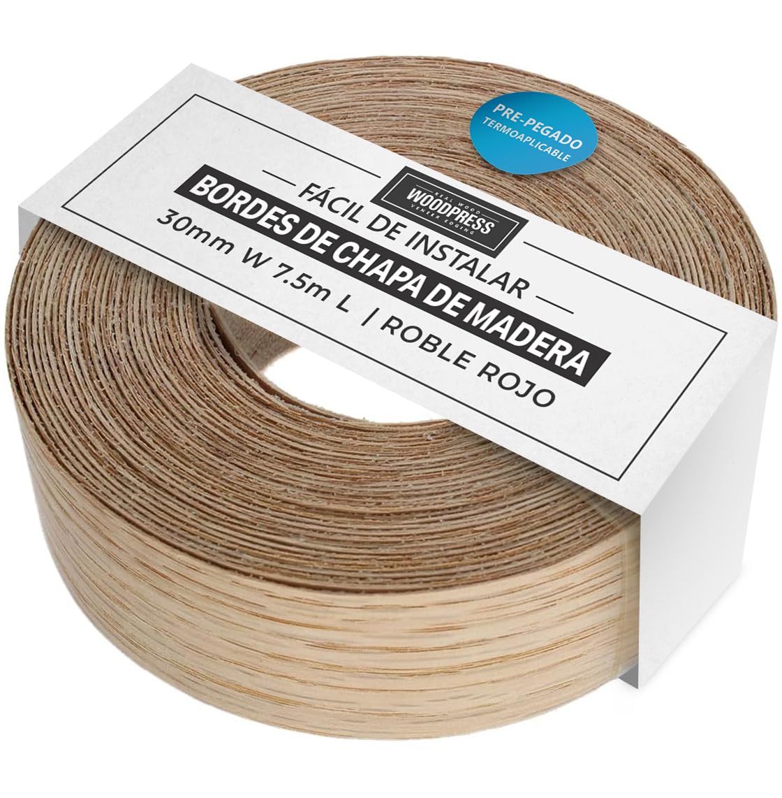 Borde termoadhesivo de roble rojo real de 30 mm, rollo de 7,5 m, cinta de chapa de madera prepegada para una fácil aplicación, cubre el borde de un panel de MDF estándar