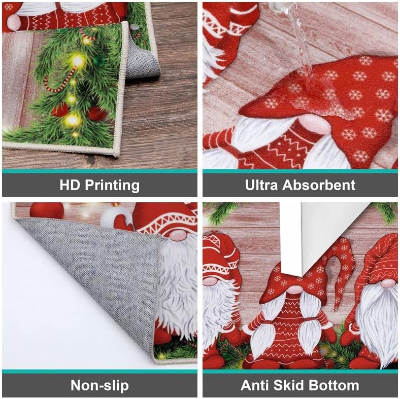 Miniatura 5 de Juego de 3 tapetes de cocina de Feliz Navidad, antideslizantes, para invierno, vacaciones, cocina, alfombra cómoda para pasillo, entrada, puerta,