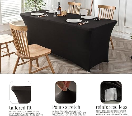 Miniatura 3 de Pomp Mantel elástico de elastano negro de 6 pies (paquete de 2) Tela premium de fácil cuidado y resistente a las arrugas + a las manchas Se adapta