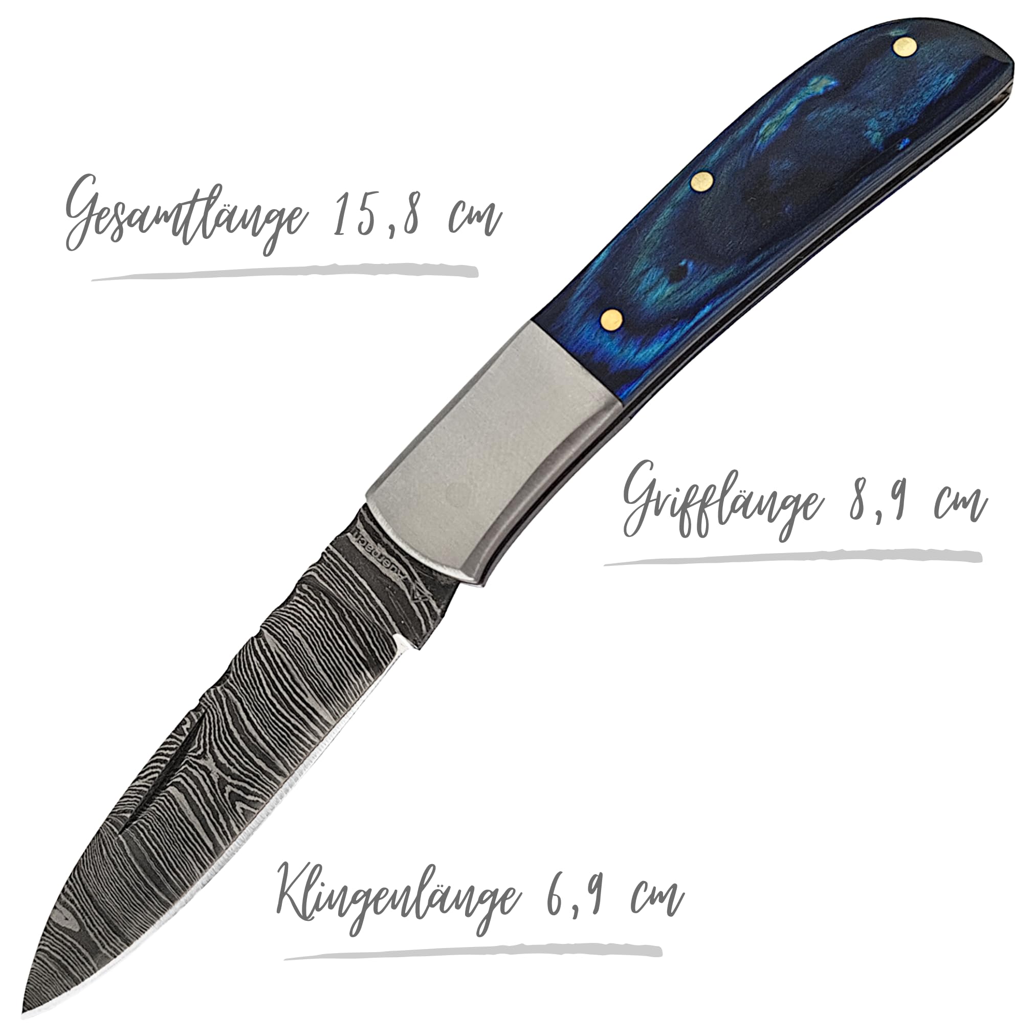 Auerbach Damastmesser Pakkaholz - Taschenmesser Klappmesser Zweihandmesser traditionelle Handarbeit Damaststahl handgeschmiedet | Geschenke für Männer