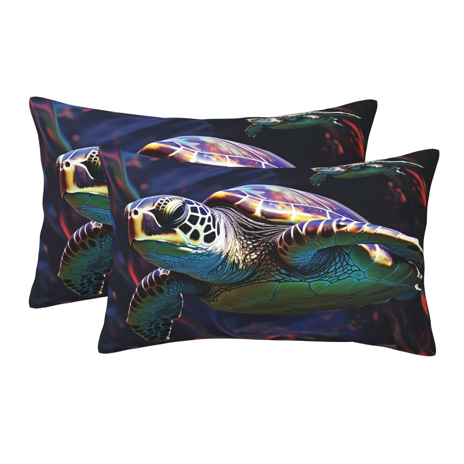 2 Pack Standard Size Pillow Cases for Hair and Skin Soft Breathable Pillow Case Covers with Hidden Zipper A Colorful Tropical sea Turtle Pillowcase 16"x24" Pillow Cover for Sleeping Gift