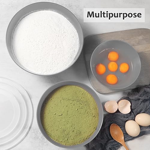 Miniatura 5 de Wehome Tazones para mezclar con tapas, cuencos de plástico para preparar la cocina, servir y almacenar, juego de 3 tazones y 3 tapas, sin BPA y con