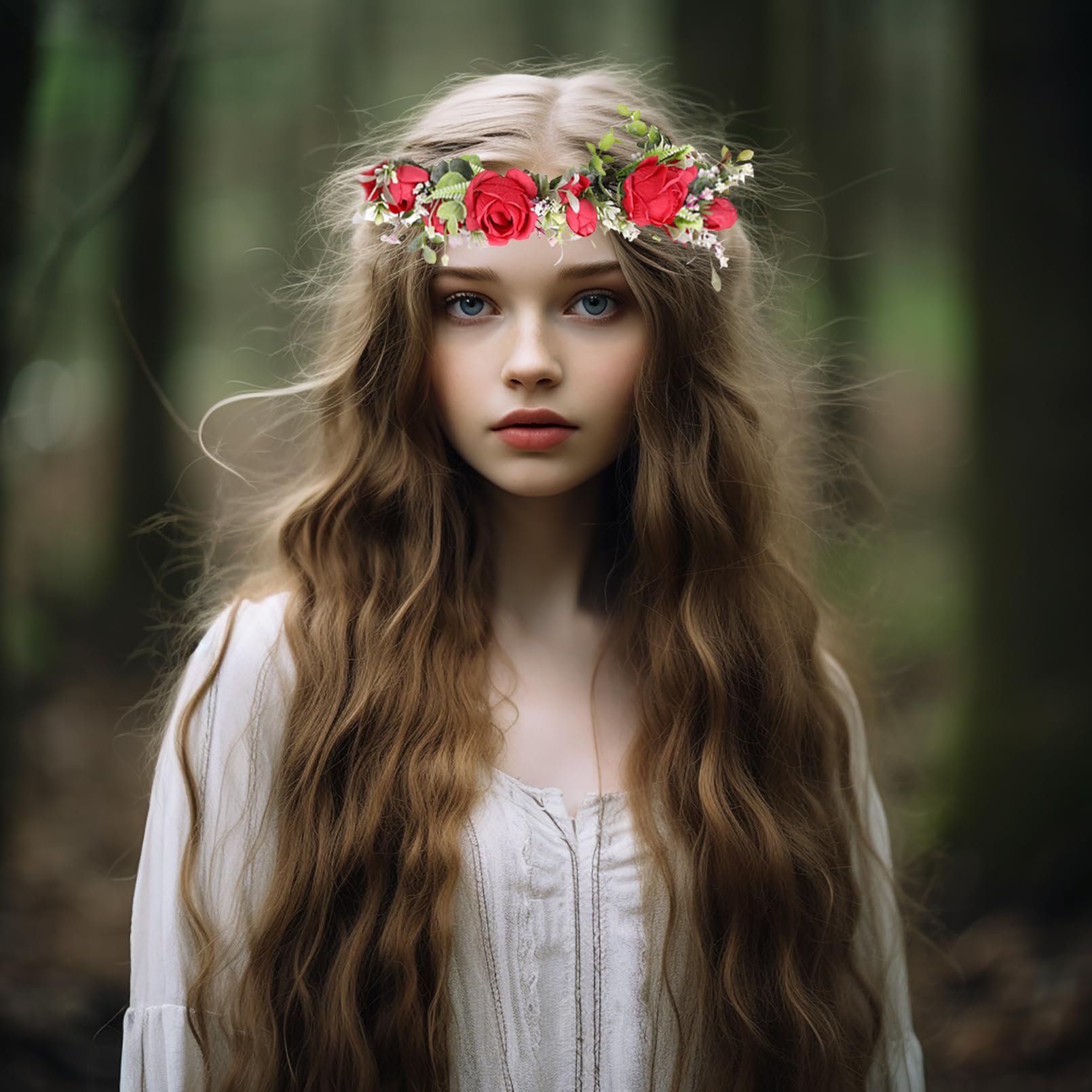 Brikuinr Bridal Floral Crown Flower Headband Hair Wreath Flower Halo Floral Headpiece Boho with Ribbon Wedding Party Festival - Image 2