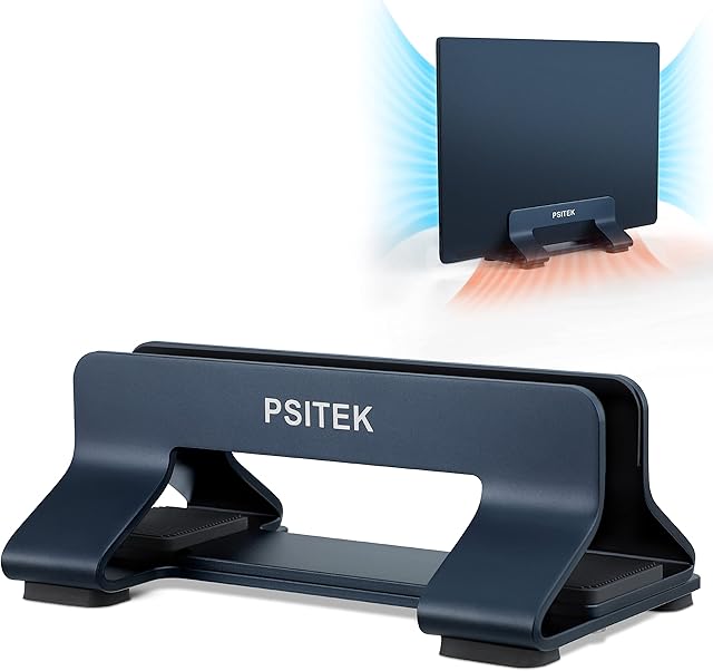 Psitek Aluminum Vertical Laptop Stand Dock Holder,Adjustable Slot Width 10~30mm(0.4~1.2 inch), Fits All MacBook and Laptop, Version 2023