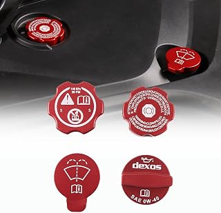 Aluminium Alloy Engine Oil Cap Radiator Cap Washer Cap Brake Fluid Cap Cover Trim Compatible with Chevrolet Corvette C8 2020-2023 2024 2025, Engine Cap Cover Set C8 Accessories 4PCS (Aluminum - Red)