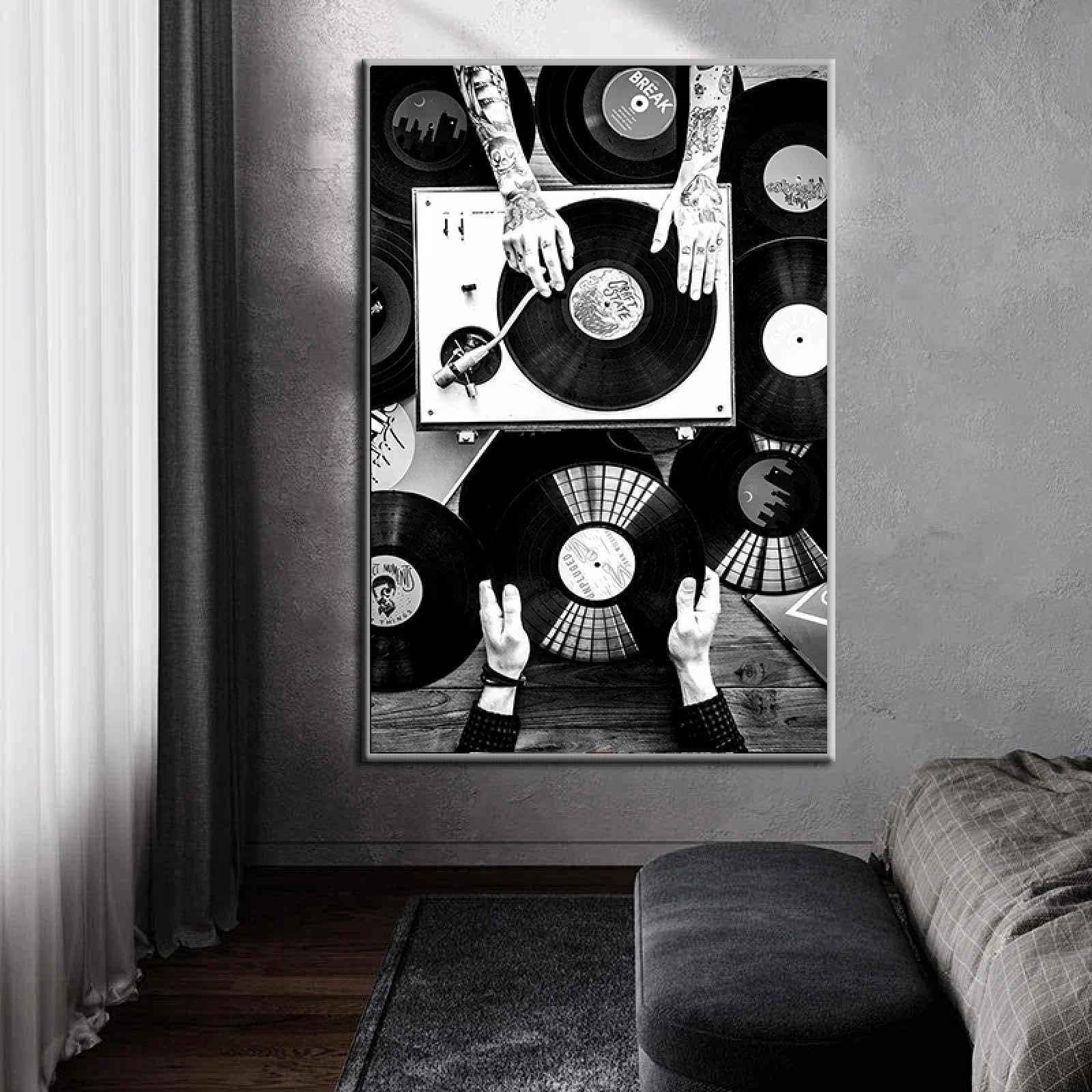 BMGKYAGL DJ muzyka płyta winylowa sztuka retro kreatywne plakaty i wydruki sztuka ścienna obraz na płótnie plakat obraz salon dekoracja 80 x 120 cm bez ramy