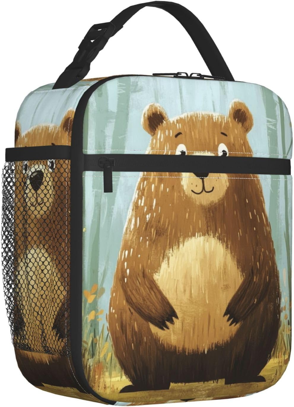 Cute Cartoon Bear Insulated Lunch Bag for Women Men Playful Wildlife Lunch Bag for Work,Picnic,Travel,Hiking,Beach or Fishing Polyester Lunch Box